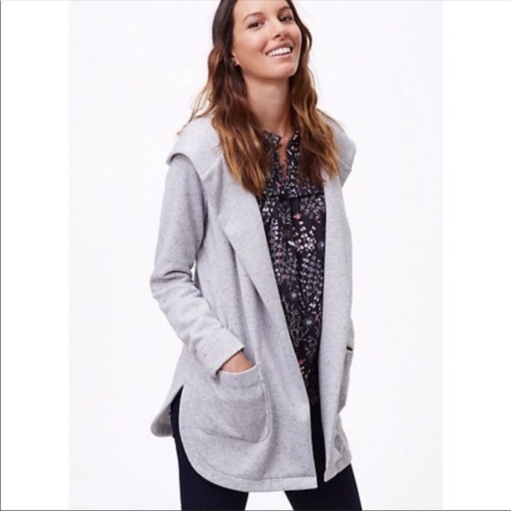 LOFT gray speckled open front hoodie sweatshirt